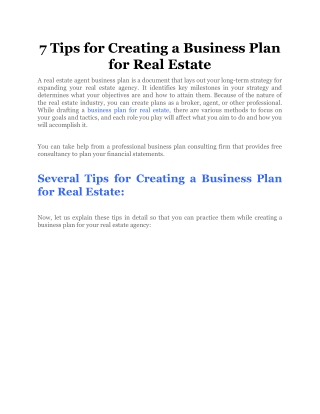 7 Tips for Creating a Business Plan for Real Estate