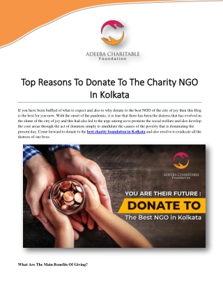 Top Reasons To Donate To The Charity NGO In Kolkata