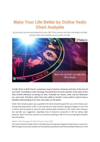 Make Your Life Better by Online Vedic Chart Analysis