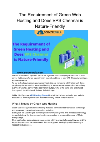 The Requirement of Green Web Hosting and Does VPS Chennai is Nature-Friendly