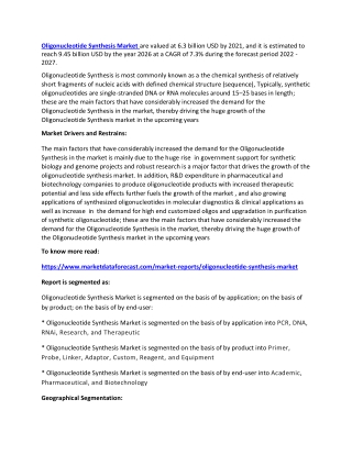 Oligonucleotide Synthesis Market