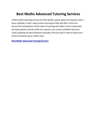 Best Maths Advanced Tutoring Services