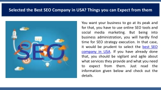 Selected the Best SEO Company in USA Things you can Expect from them