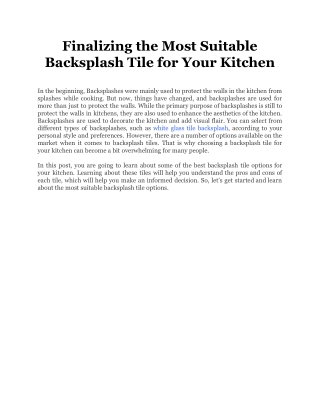 Finalizing the Most Suitable Backsplash Tile for Your Kitchen
