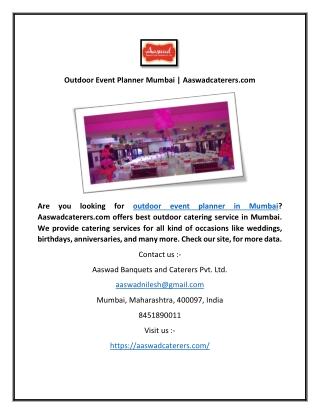 Outdoor Event Planner Mumbai  Aaswadcaterers.com