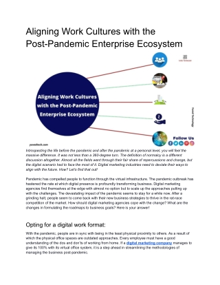Aligning Work Cultures with the  Post-Pandemic Enterprise Ecosystem