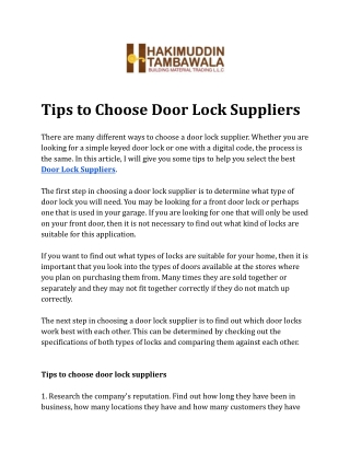 Tips to Choose Door Lock Suppliers