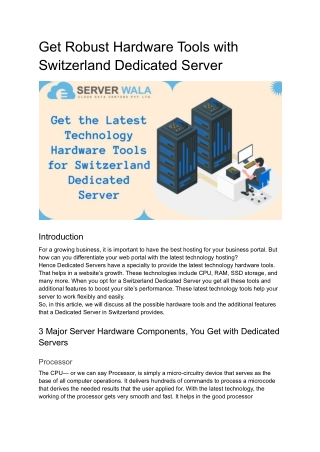 Get Robust Hardware Tools with Switzerland Dedicated Server