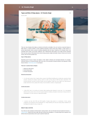 Types and Risk of Sleep Apnea - Dr Virendra Singh