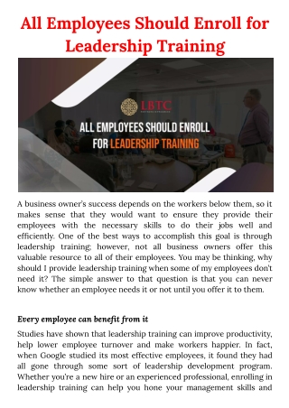 All Employees Should Enroll for Leadership Training