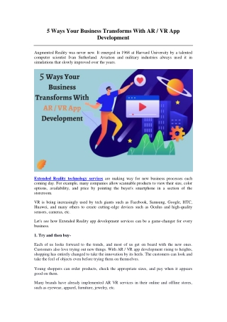 5 Ways Your Business Transforms With AR VR App Development