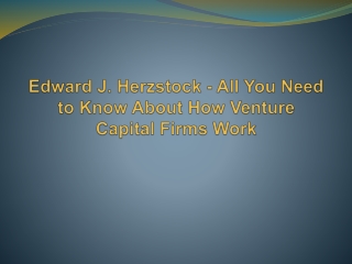 Edward J. Herzstock - All You Need to Know About How Venture Capital Firms Work