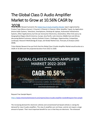 The Global Class D Audio Amplifier Market to Grow at 10.56% CAGR by 2028