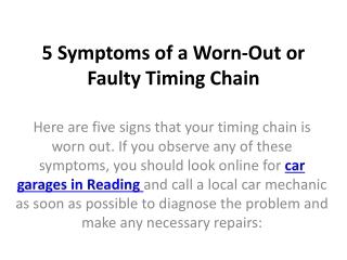5 Symptoms of a Worn-Out or Faulty Timing Chain