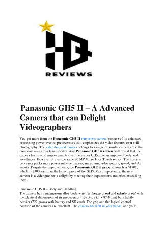 Panasonic GH5 II – A Advanced Camera that can Delight Videographers
