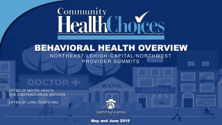 BEHAVIORAL HEALTH OVERVIEW NORTHEAST/LEHIGH-CAPITAL/NORTHWEST PROVIDER SUMMITS