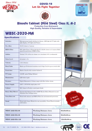 Biosafe Cabinet (Mild Steel) WBSC-2020-MA