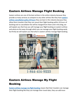 1-844-414-9223 Eastern Airlines Manage My Flight Booking