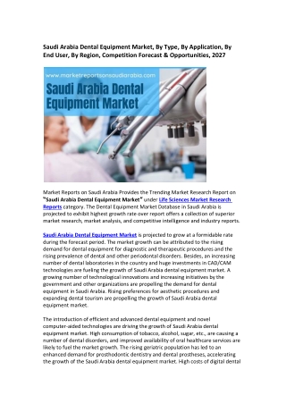 Saudi Arabia Dental Equipment Market