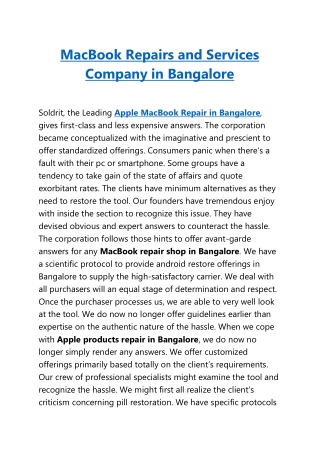 MacBook Repairs and Services Company in Bangalore