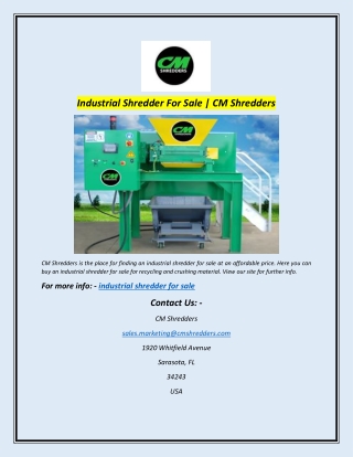 Industrial Shredder For Sale | CM Shredders