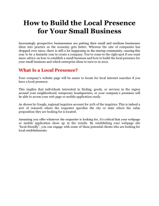 How to Build the Local Presence for Your Small Business