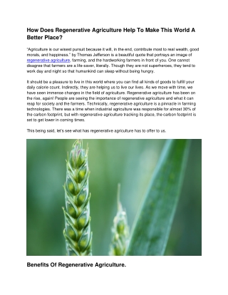 Why Regenerative Agriculture is good for the Environment?