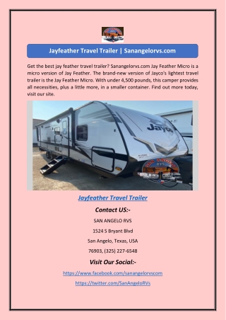 Jayfeather Travel Trailer | Sanangelorvs.com