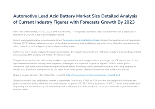 Automotive Lead Acid Battery Market Size Detailed Analysis of Current Industry Figures with Forecasts Growth By 2023
