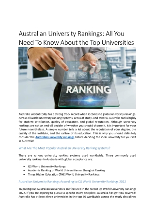 Australian University Rankings: All You Need To Know About the Top Universities