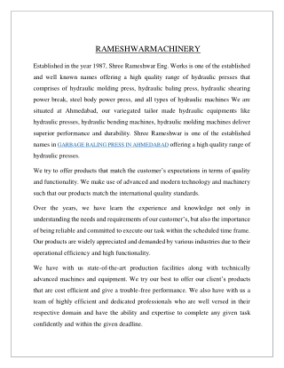 GARBAGE BALING PRESS IN AHMEDABAD | Rameshwar Machinery