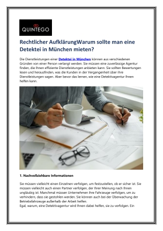 Rechtlicher AufklärungWarum sollte man eine Detektei in München mieten