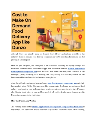Cost To Develop an On Demand Food Delivery App Like Dunzo