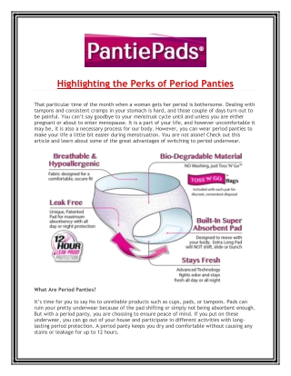 Highlighting the Perks of Period Panties