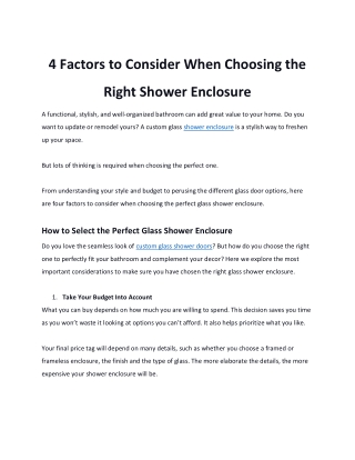 4 Factors to Consider When Choosing the Right Shower Enclosure
