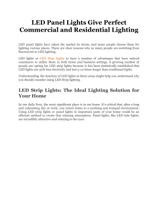 LED Panel Lights Give Perfect Commercial and Residential Lighting