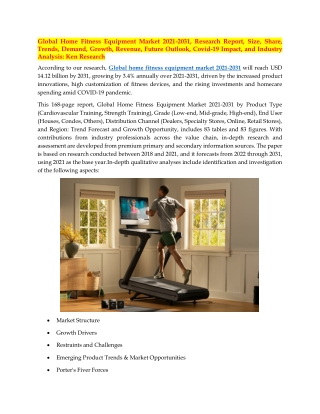 Global Home Fitness Equipment Market Forecast & Covid-19 Impact (2021–2030)
