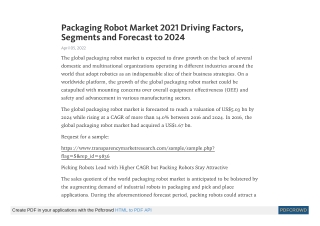 Future Trends in Packaging Robot Market - Picking Robots Lead with Higher CAGR
