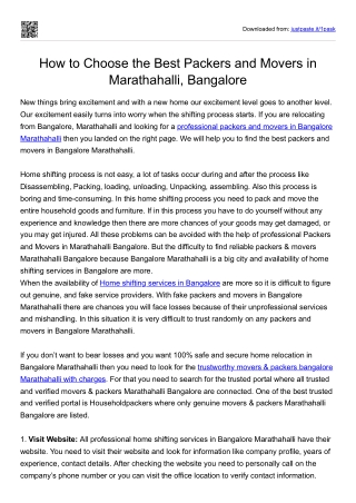 How to Choose the Best Packers and Movers in Marathahalli, Bangalore