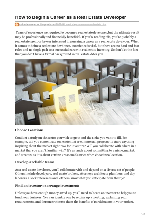 How to Begin a Career as a Real Estate Developer