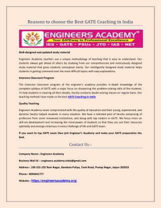 Institute for GATE Coaching in India