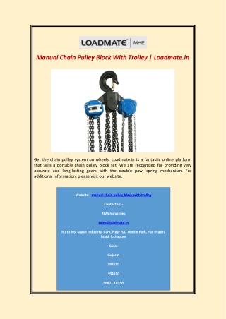 Manual Chain Pulley Block With Trolley | Loadmate.in