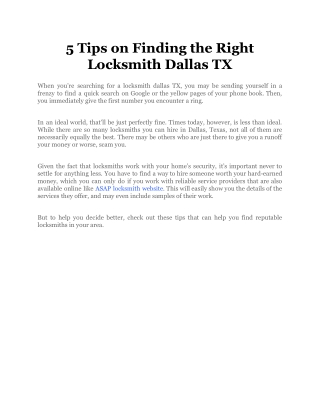 5 Tips on Finding the Right Locksmith Dallas TX