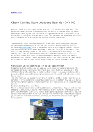 Check Cashing Store Locations Near Me - DNV INC