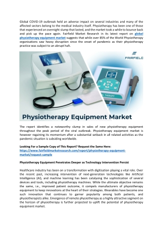 Physiotherapy Equipment Market Insights and Forecast To 2027 Explored In Latest