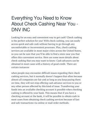 Everything You Need to Know About Check Cashing Near You - DNV INC