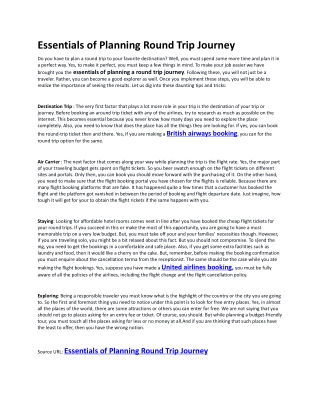 Essentials of Planning Round Trip Journey