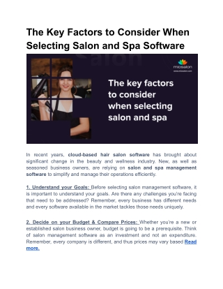 The Key Factors to Consider When Selecting Salon and Spa Software