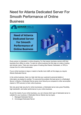 Need of Atlanta Dedicated Server For Smooth Performance of Online Business