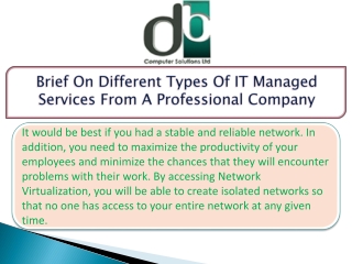 Brief On Different Types Of IT Managed Services From A Professional Company